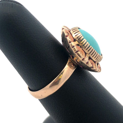Retro 10K Yellow Rose Gold Oval Robins Egg Turquoise Statement Cocktail Ring