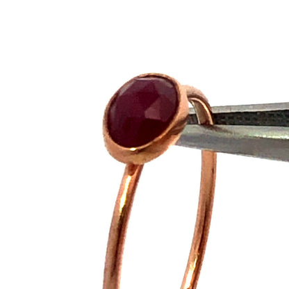 Modernist 14K Rose Gold Oval Ruby Solitaire Stackable Size 5.75 Ring