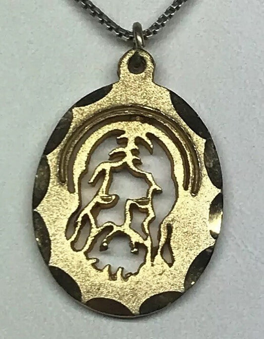 1982 Jeweled Cross Gold Toned Polished Florentine Jesus Face Cutout Disc Pendant