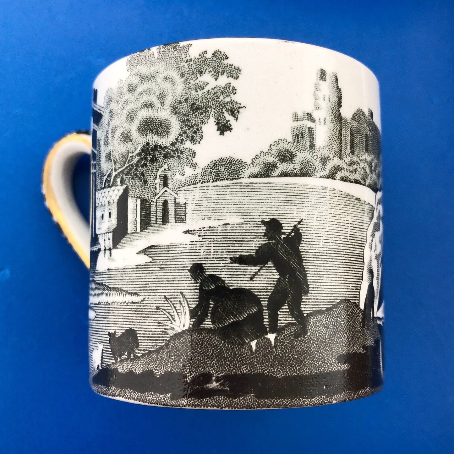 Spode England Woodland Black White Landscape Design Demitasse Cup W/Saucer 2 Pcs