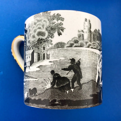 Spode England Woodland Black White Landscape Design Demitasse Cup W/Saucer 2 Pcs