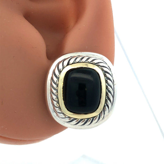 David Yurman 925 Sterling Silver 14K Gold Black Onyx Albion Stud Earrings