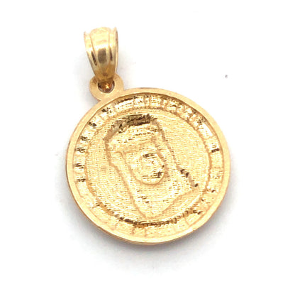 10K Yellow White Gold Designer NG Jesus Christ Pray For Us Round Pendant