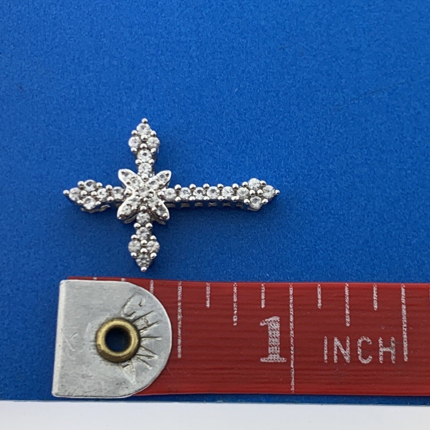 Exquisite 925 Sterling Silver Diamond Cross Religious Communion Easter Pendant