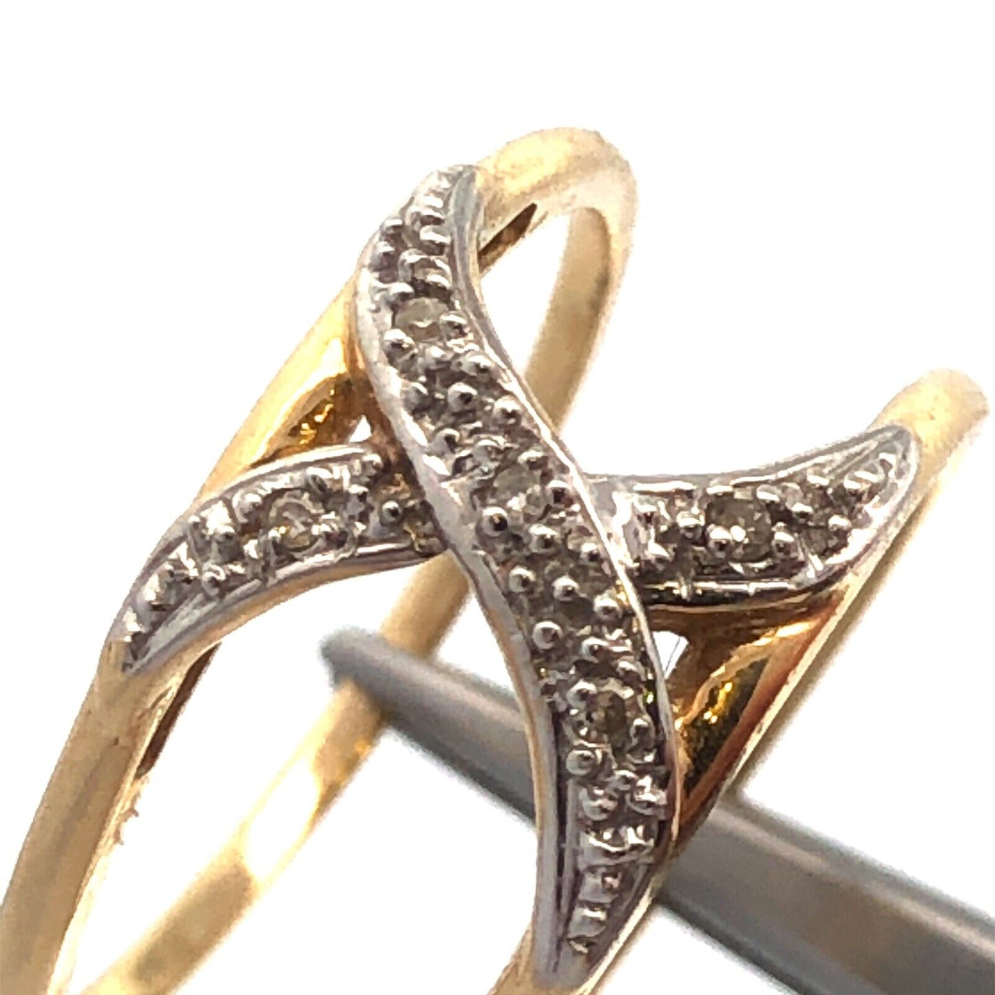 Gorgeous 14k Yellow Gold Round Cut Diamond X Double Band Ring Guard Size 7