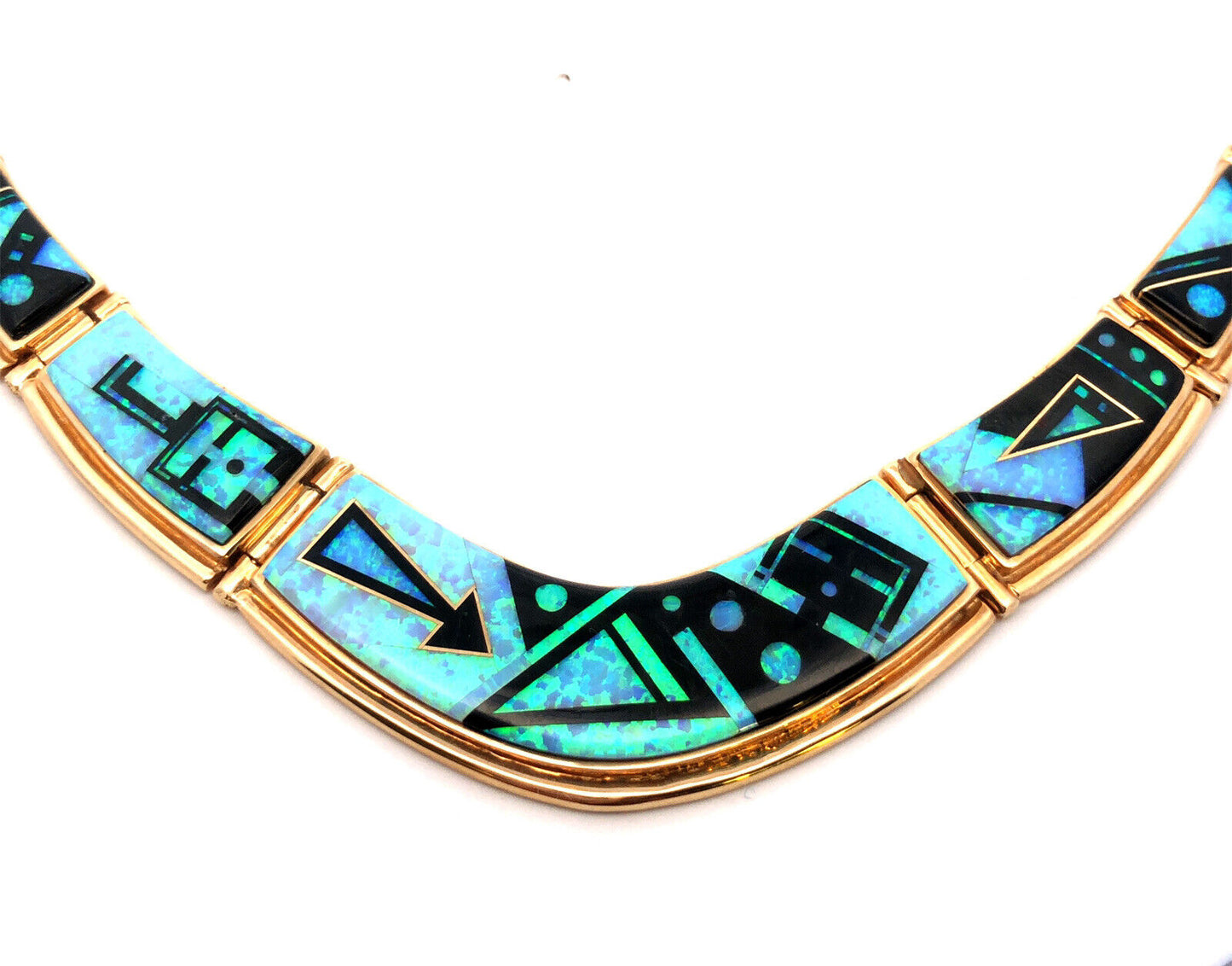 Calvin Begay Navajo 14K Gold Opal Onyx Inlay Storyteller Statement Necklace