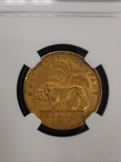 1841  C British India Mohur S & W-3.7 Type A/1 "W.W." Plain 4 NGC UNC Details