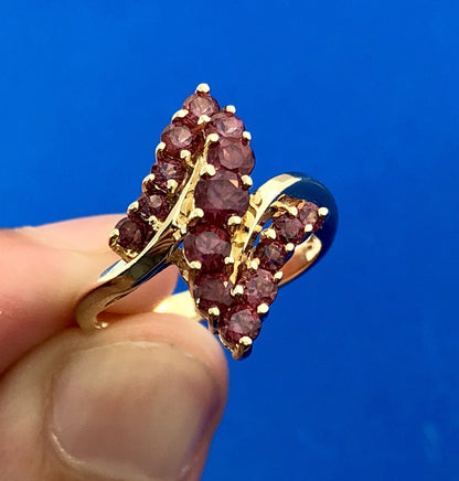 10K Yellow Gold Pink Tourmaline Bypass Cluster Cocktail Ring