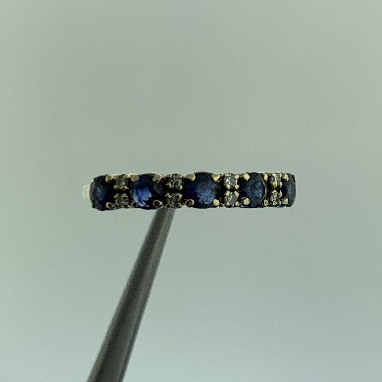 Designer 14K Yellow Gold Sapphire Diamond September Anniversary Band Ring