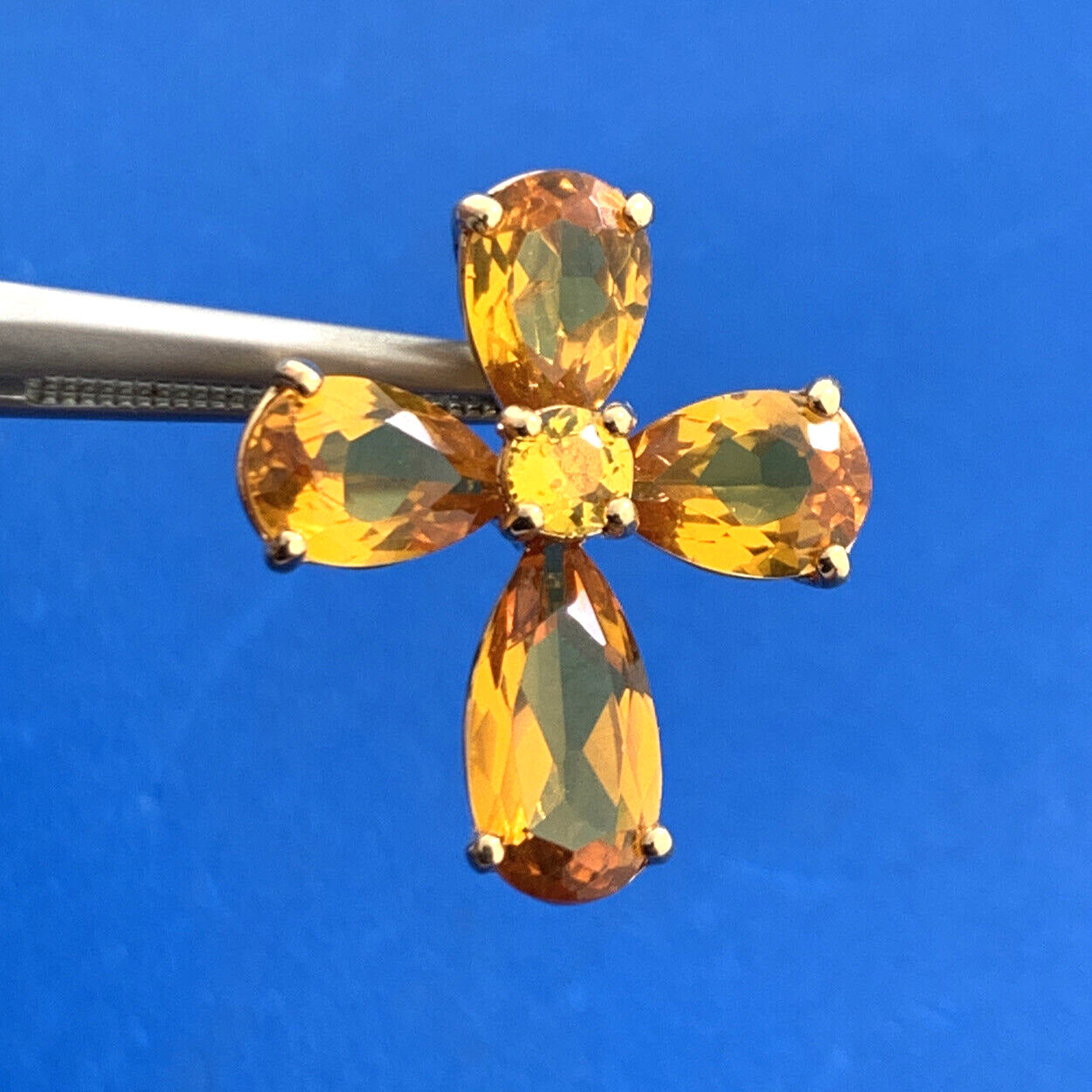 Designer Sterling Silver Vermeil Orange Cubic Zirconia Statement Cross Pendant