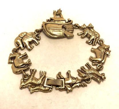 Designer Gold Tone Noah's Ark 2x2 Animals Religious Tennis Bracelet