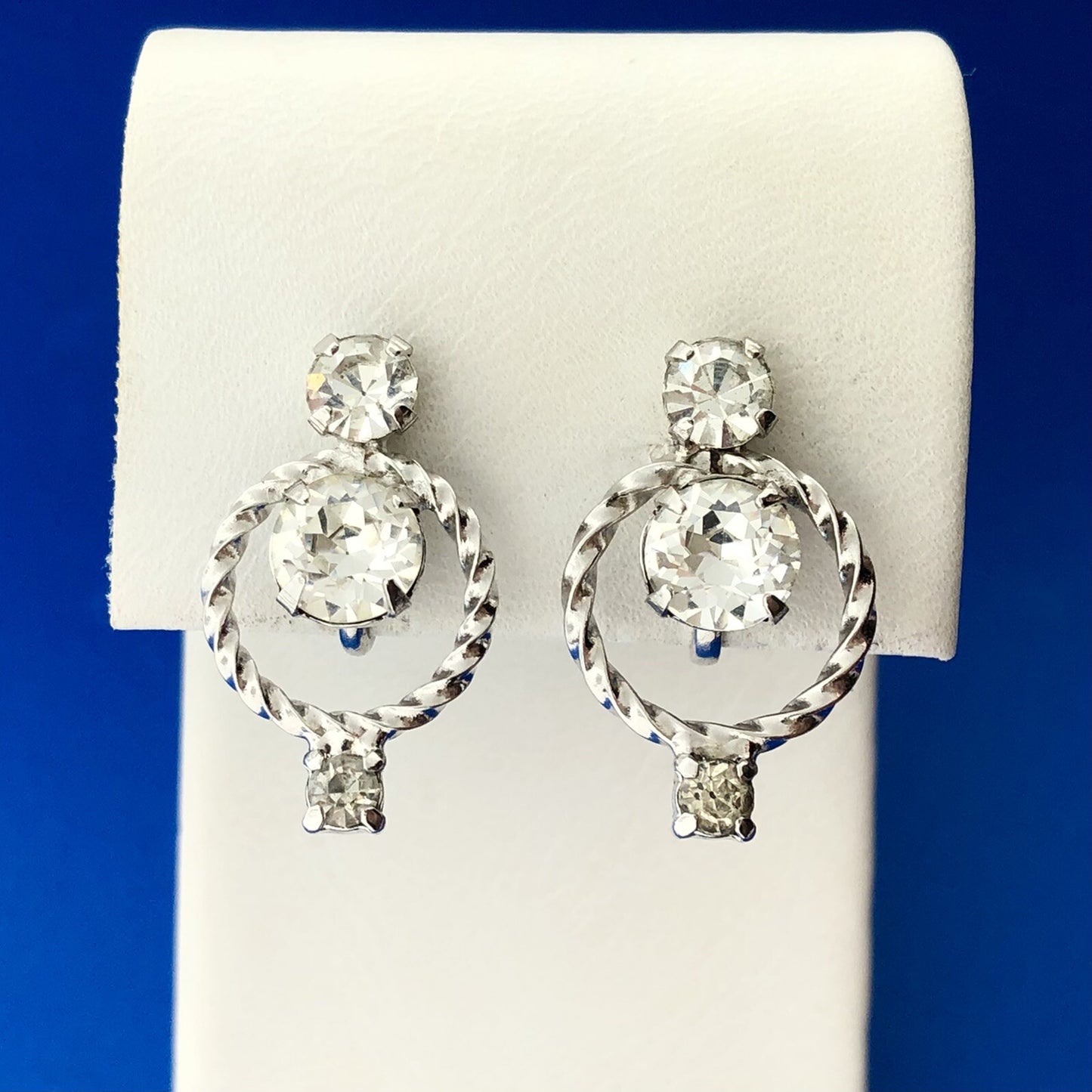 Vintage Silver Tone Rhinestone Choker Necklace Earrings Bridal Evening Set
