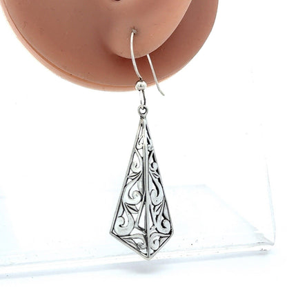 Designer 925 Sterling Silver Open Work Scroll Vine Hook Dangle Earrings