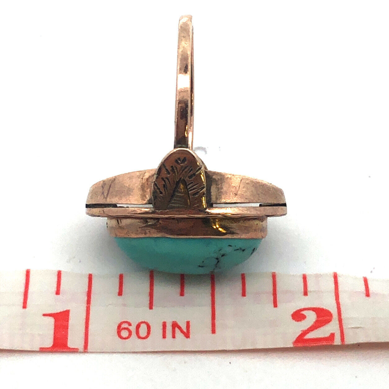 Old Pawn Native American 10K Yellow Gold Oval Turquoise Cabochon Dome Ring