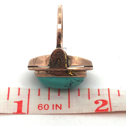 Old Pawn Native American 10K Yellow Gold Oval Turquoise Cabochon Dome Ring