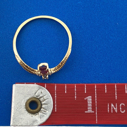 Exquisite 18K Yellow Gold Pear Ruby Diamond Balinese Style July Anniversary Ring