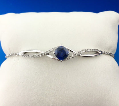 Stunning Sterling Silver 925 Cushion Blue Sapphire Lariat Bracelet