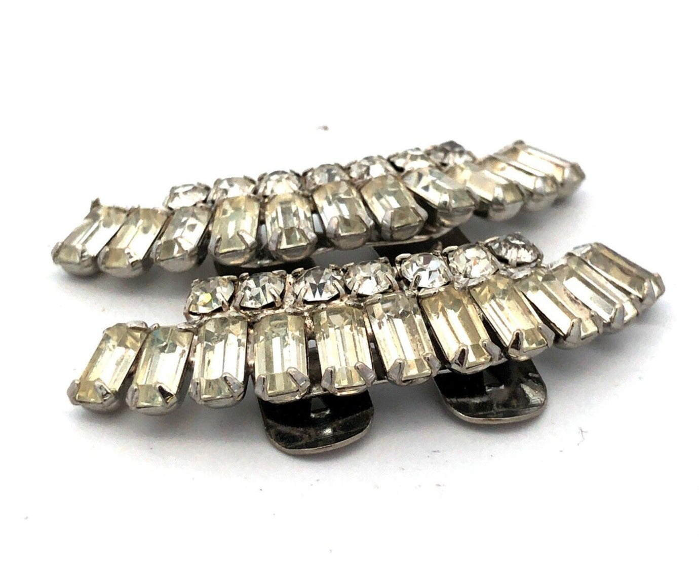 Retro Silver Tone Rhinestone Statement Shoe Clips