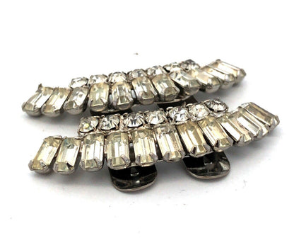 Retro Silver Tone Rhinestone Statement Shoe Clips