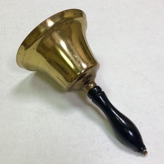 Estate Brass Wooden Black Lacquered Handled Statement Hand Bell Dinner Bell
