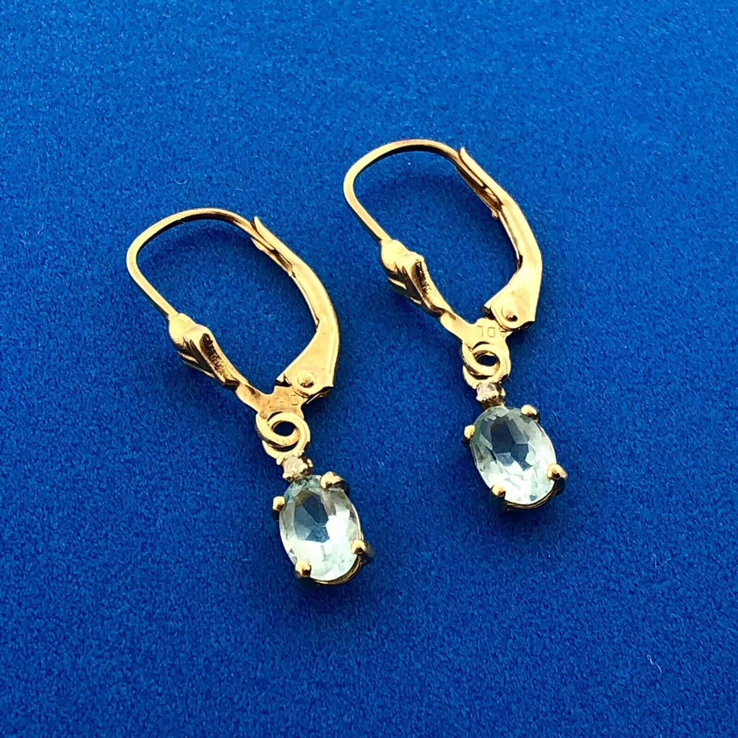 Designer ADL 10K Yellow Gold Oval Blue Topaz December Occasion Dangle Earrings