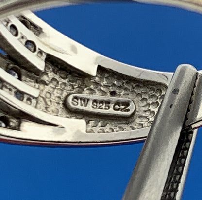 Designer 925 Sterling Silver Cubic Zirconia Floral Cluster Statement Band Ring