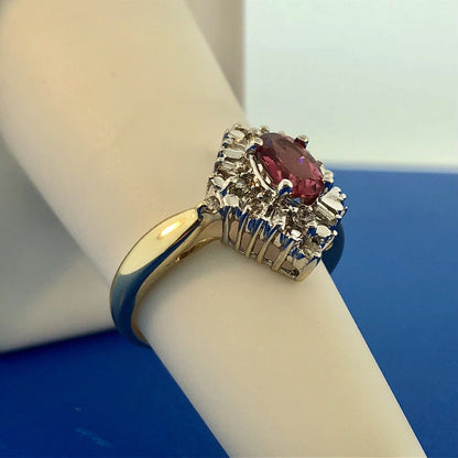 Stunning 14K Yellow White Gold Diamond Pink Tourmaline Engagement Occasion Ring