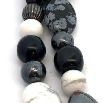 Carolyn Pollack 925 Sterling Silver Mixed Black & White Statement Bead Necklace