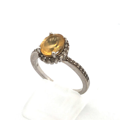 Designer DK 925 Sterling Silver Oval Citrine Diamond Accented Cocktail Ring