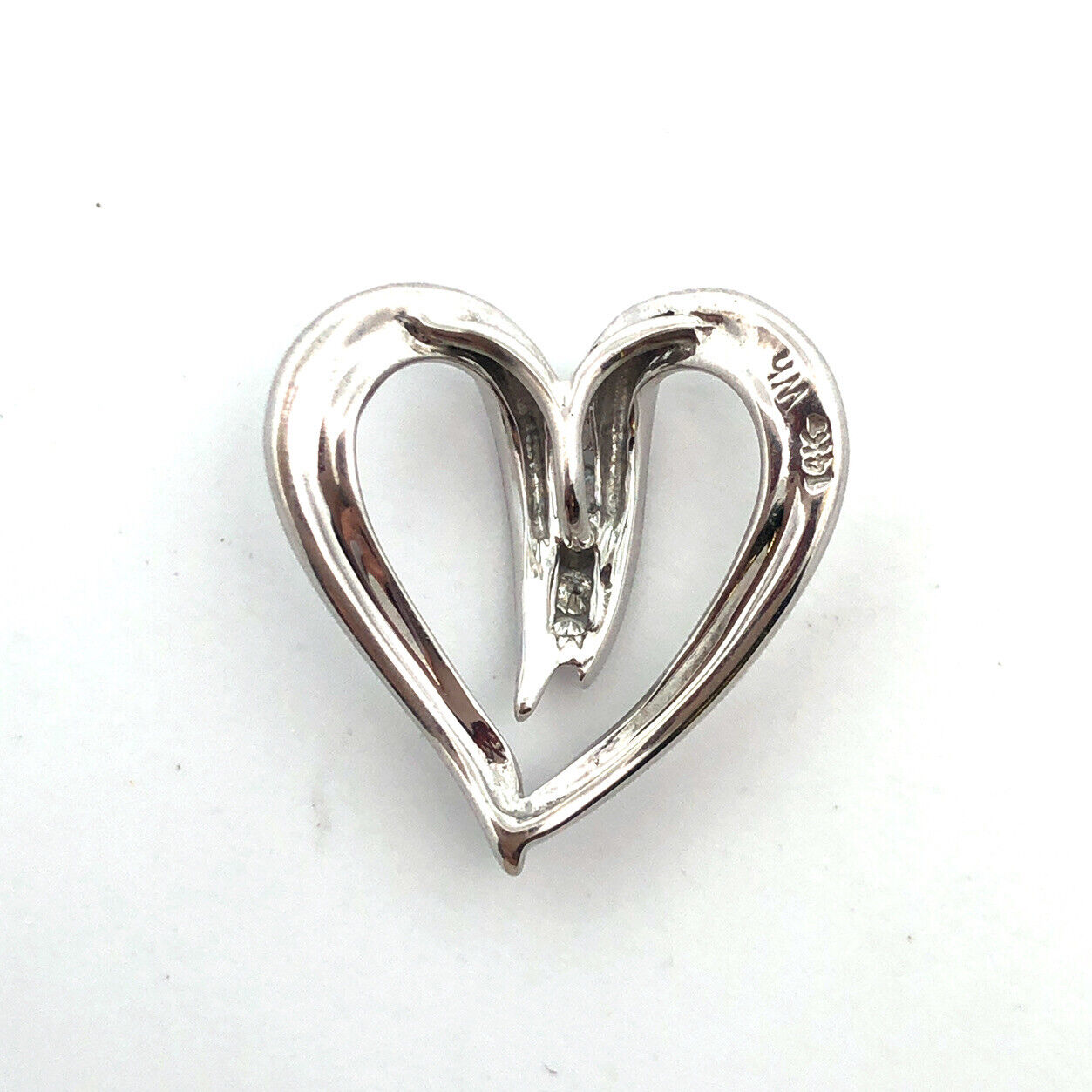 Designer 14K White Gold Round Diamonds Heart Shaped Valentines Love Pendant