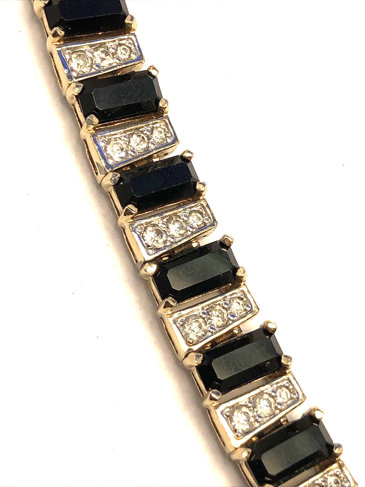 Gold Tone Black Onyx Rhinestone Collar Statement Necklace