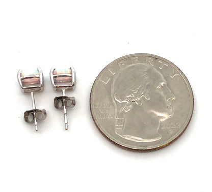 10K White Gold Square Opal Cabochon Healing Stud Earrings