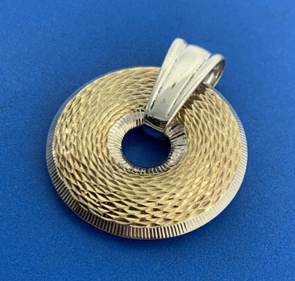 Designer Sterling Silver Vermeil Two Tone Reversible Textured Polished Pendant