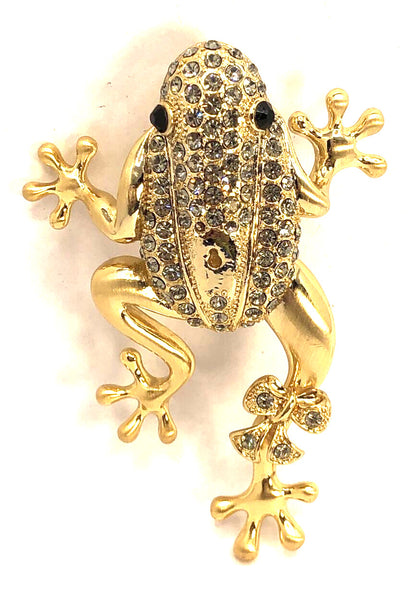 Estate Andrew Hamilton Crawford Rhinestone Gold Tone 3D Frog Statement Pendant
