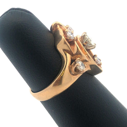 Gorgeous 14k Yellow Gold Round Cut 6 Diamond Free-form Openwork Ring Size 5.5