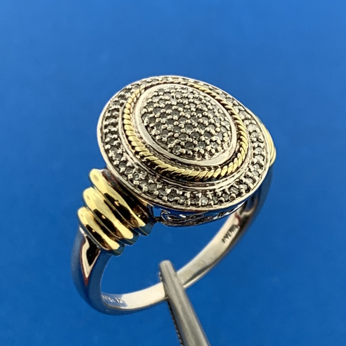 Designer JWBR 925 Sterling Silver Vermeil Pave Diamond Statement Dome Ring