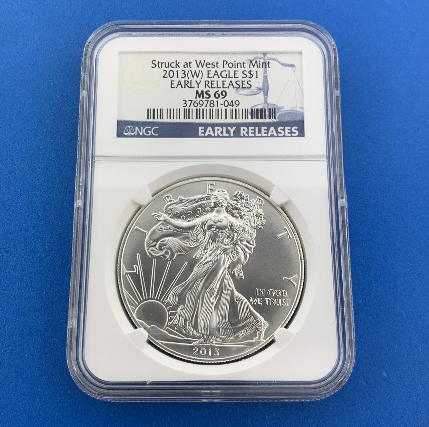 2013 W American Silver Eagle 999 Fine 1 Oz Silver NGC MS69 Early Release White