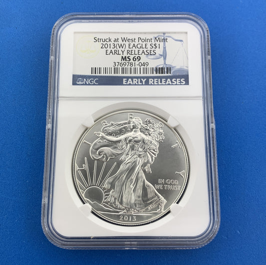 2013 W American Silver Eagle 999 Fine 1 Oz Silver NGC MS69 Early Release White