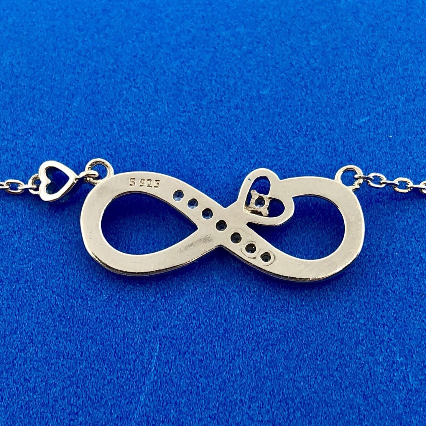 Lovely Sterling Silver 925 Diamond Infinity Eternity Figure 8 Heart Necklace