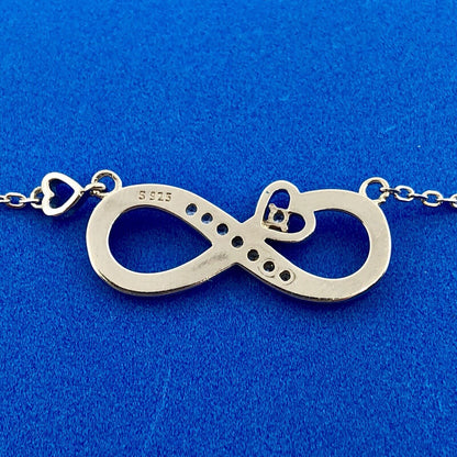 Lovely Sterling Silver 925 Diamond Infinity Eternity Figure 8 Heart Necklace
