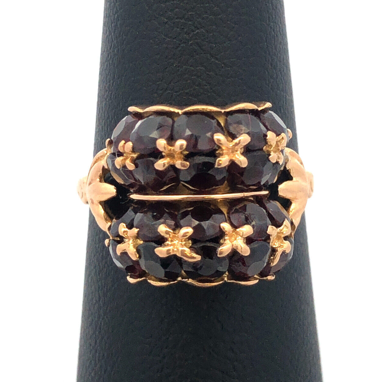 Art Deco 18K Yellow Gold Garnet Dome Statement January Birthstone Cocktail Ring