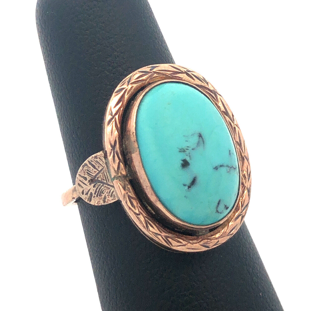 Old Pawn Native American 10K Yellow Gold Oval Turquoise Cabochon Dome Ring