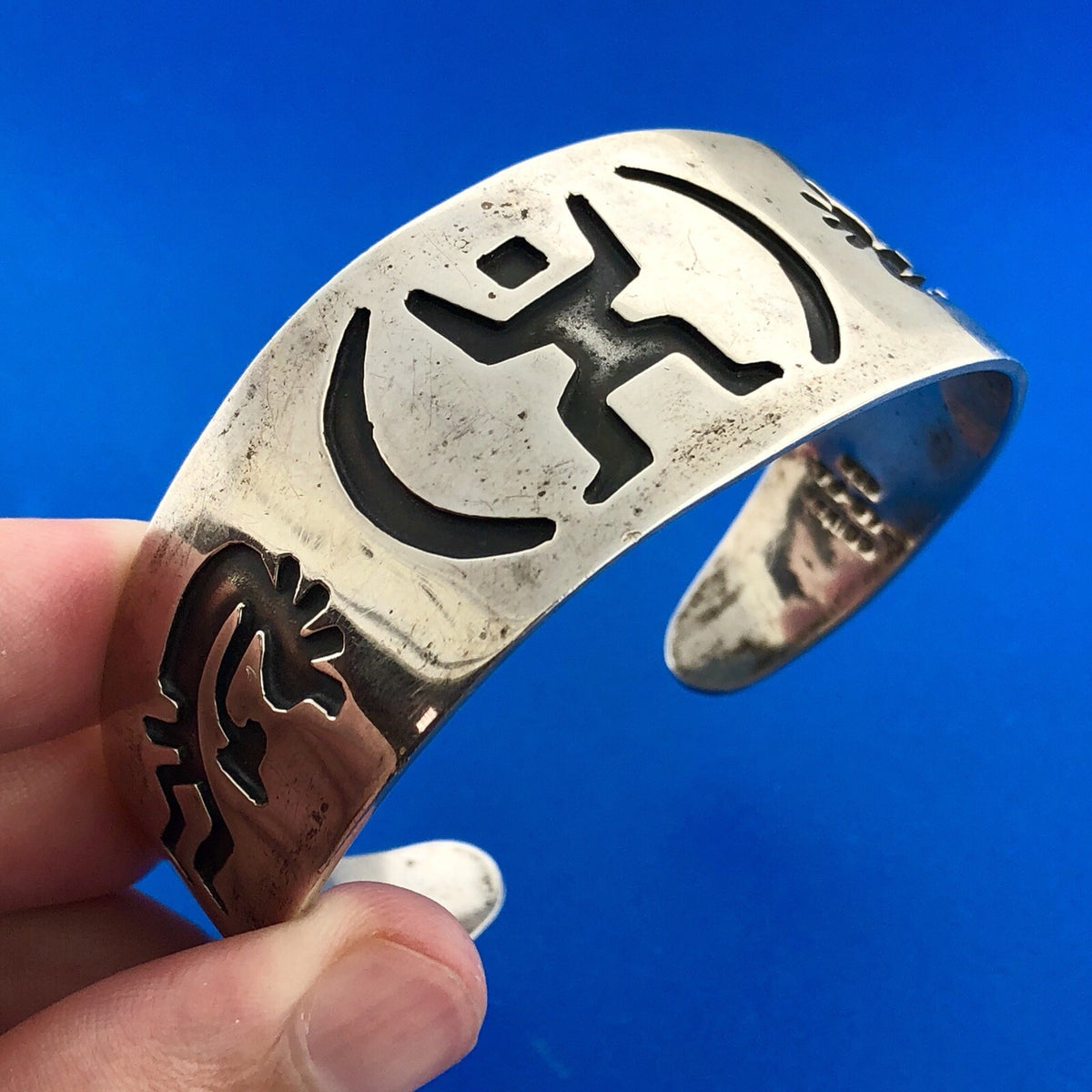 Taxco Mexico 925 Sterling Silver Kokopelli Fertility Storyteller Cuff Bracelet