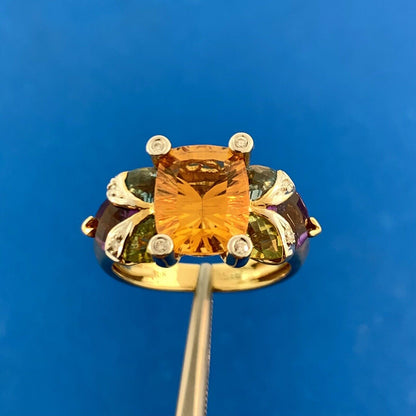 Stunning Bellarri 18K Yellow Gold Citrine Diamond Amethyst B Topaz Peridot Ring