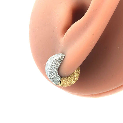 Designer 18K Yellow White Gold Brilliant Textured Huggy Hoop Earrings