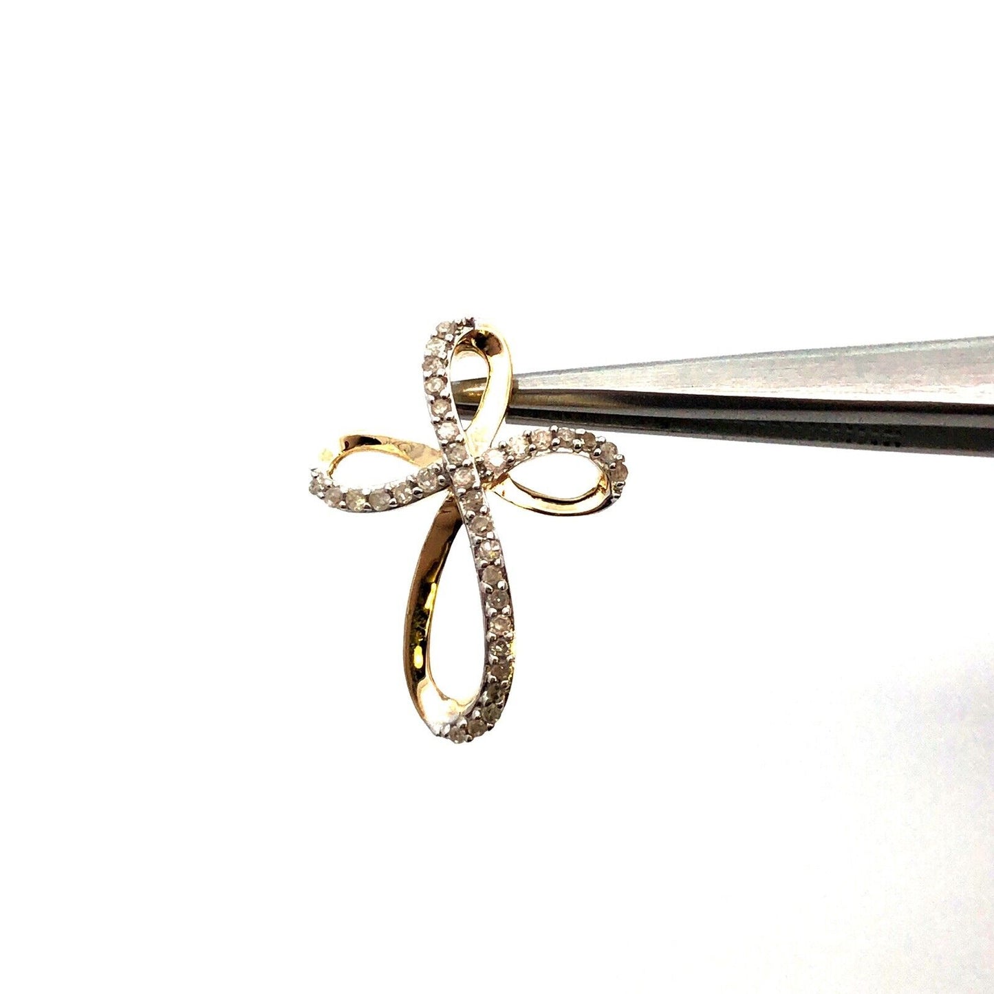 Designer 10K Yellow Gold Diamond Modernist Infinity Cross Communion Pendant