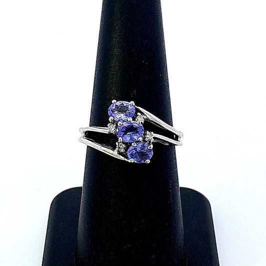 Designer 14K White Gold Oval Tanzanite Diamond Accented Anniversary Ring