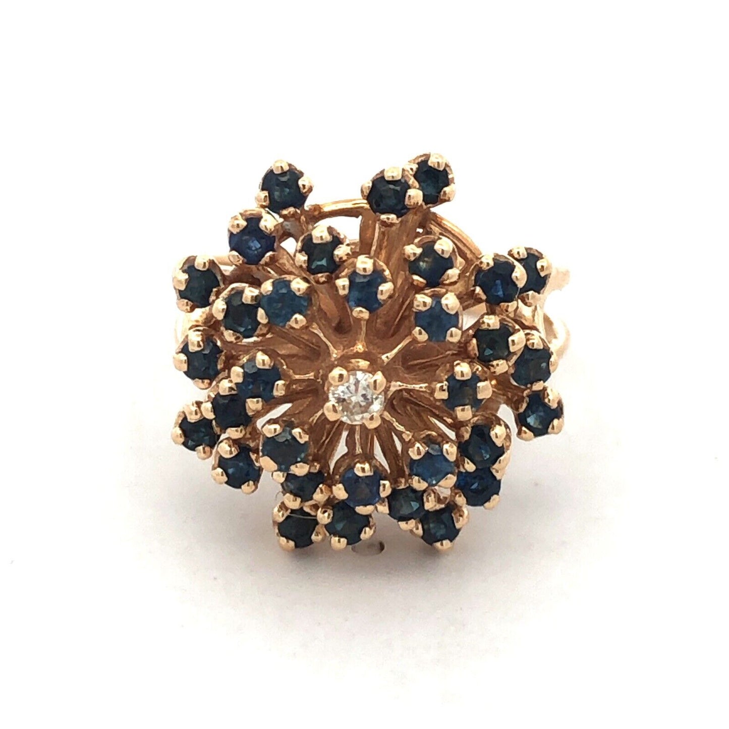 Designer HJW 14K Yellow Gold Round Sapphire Diamond Cluster Dome Cocktail Ring