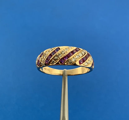 Designer 14K Yellow Gold Ruby Diamond July Wedding Anniversary Tapered Band Ring
