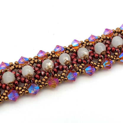 925 Sterling Silver Vintage Faux Pearl Crystal Woven Beaded Bracelet